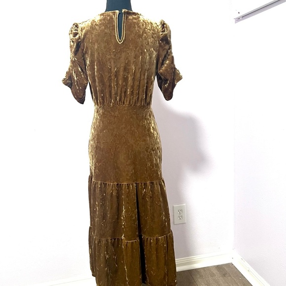Who What Wear Gold Puff renaissance festival  tiered Sleeve Midi Sundress XS - Picture 5 of 10